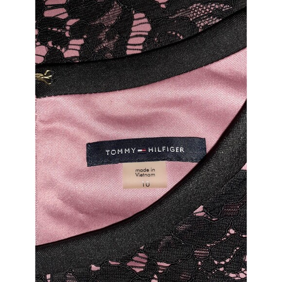 TOMMY HILFIGER Size 10 Sheath Dress Pink Black Floral Lace Sleeveless - Picture 7 of 7